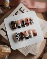 THE GAMBIT nails in short coffin — Caramel Black & White,