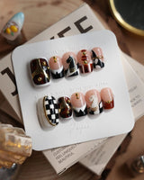 THE GAMBIT nails in short square — Caramel Black & White,