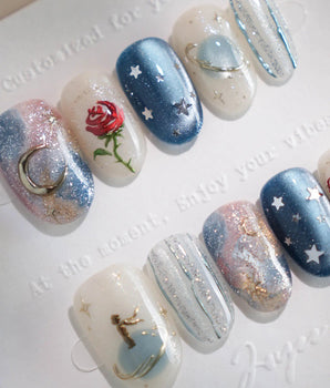 The Little Prince press-on nails — Starry Blue & Milky