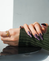 Mauve Nail Color Cat-eye press-on nail set — dark purple cat eye nails design, hand-painted with real gel polish