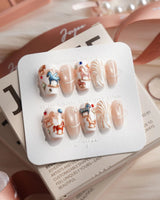 THE REVERIE short coffin nails with colorful 3D rocking horses and metallic outlines
