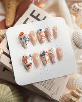THE REVERIE short stiletto nails with pearl white swirls and nostalgic horse accents
