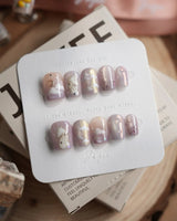 THE UTOPIA nails in extra short coffin — Dreamy Aurora Purple, Hand-painted