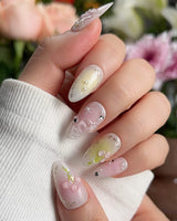 Tulip Field press-on nail set — Fresh Pink & Green, 3D Tulips & Bows. design, hand-painted with real gel polish