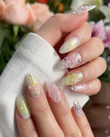 Tulip Field press-on nails — Fresh Pink & Green, 3D Tulips & Bows. handmade nail art by Joyee Nails