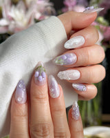 Tulip- Glow up press-on nails — Romantic Lilac Purple, 3D Tulips & Sequin Accents. handmade nail art by Joyee Nails