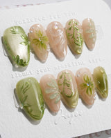 Vines - Sneaky Climber nails — Fresh Avocado Green, Hand-painted by Joyee Nails