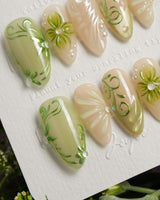 Vines - Sneaky Climber press-on nails — Fresh Avocado Green, Hand-painted