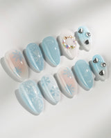 Winter wonderland press-on nails — Icy Blue Snowflakes, Rhinestone