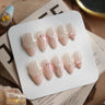 Pink French tip press-on nail designs — baby pink, hot pink, and glitter French tips by Joyee Nails