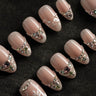 Wedding press-on nails by Joyee Nails — hand-painted French tip design with 3D floral accents, handmade for brides