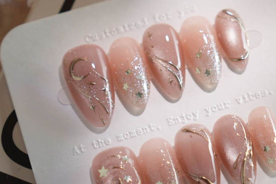 Glitter and sparkle press-on nails by Joyee Nails — handmade designs with eye-catching finishes