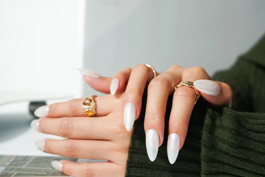 Chrome press-on nails collection featuring metallic and reflective finishes by Joyee Nails