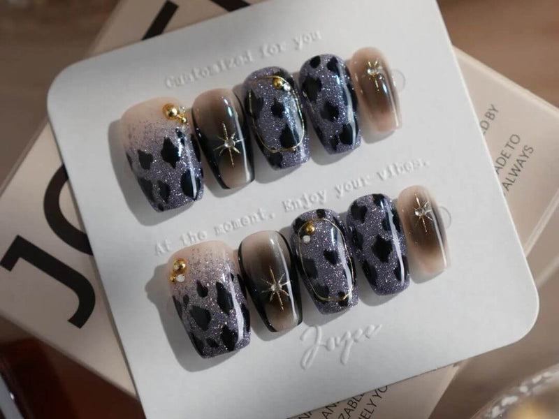 Coffin shaped press-on nails from Joyee Nails showing the bold tapered coffin nail shape with flat squared tip