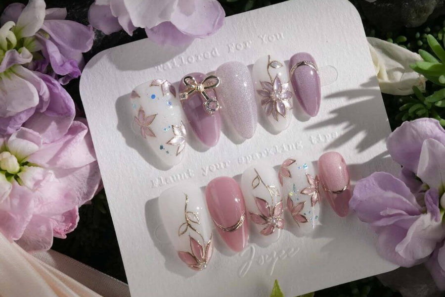 Best wedding press-on nails — hand-painted floral bridal designs from Joyee Nails FLORAE collection