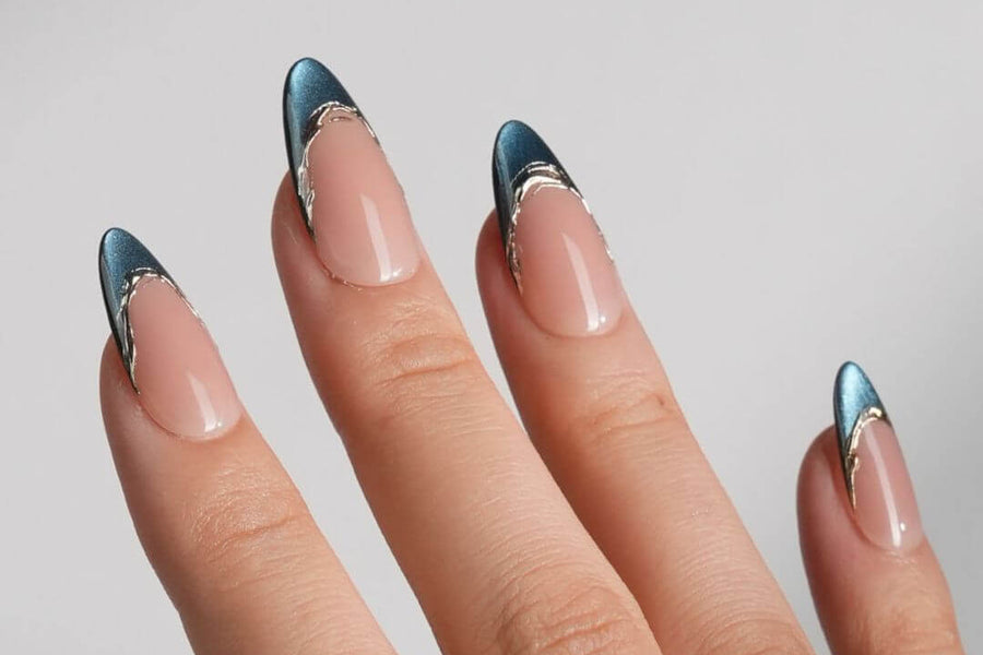 French tip press-on nails for wedding — modern micro-French and chrome tip bridal nail designs by Joyee Nails