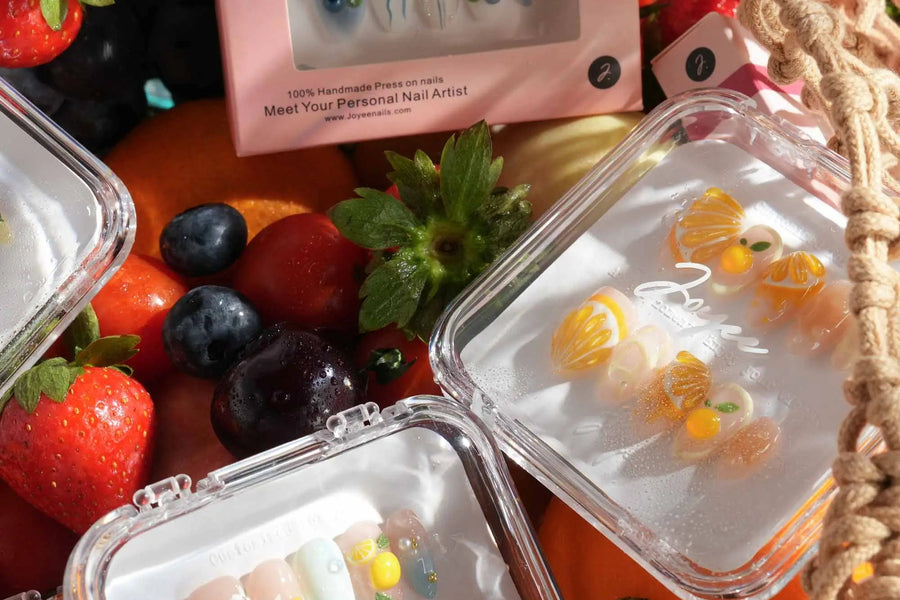 Fruit Lab press-on nails by Joyee Nails — playful lemon and cherry designs for creative self-expression