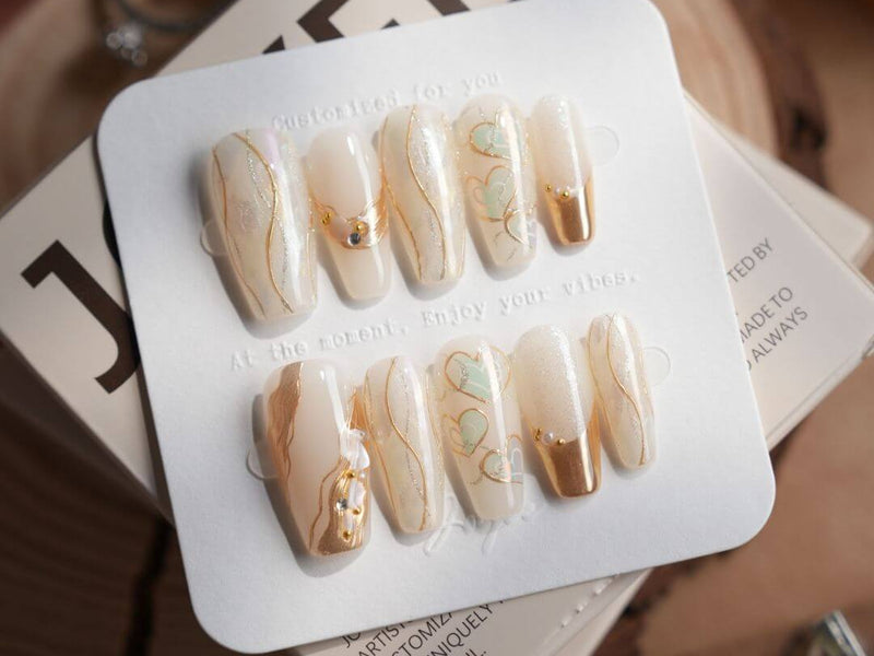 Medium length press-on nails from Joyee Nails showing versatile nail shapes for everyday wear