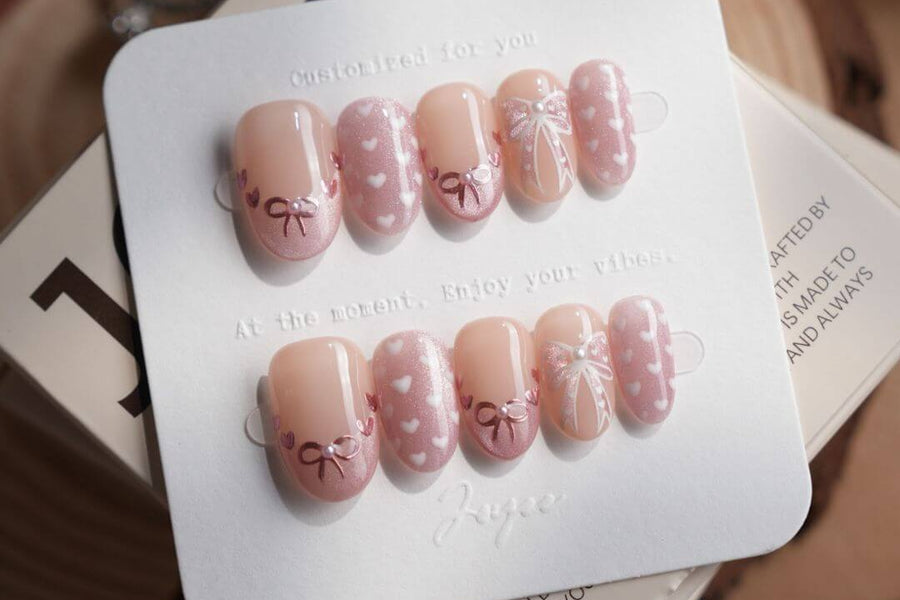 Oval press-on nails for wedding — short wedding nails in elegant almond and oval shapes by Joyee Nails