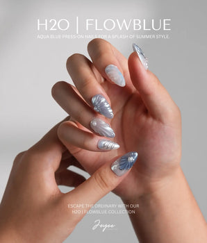 Great Barrier Blue handmade press-on nails featuring Pearlescent Shells & Pearls