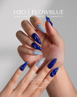 Majorelle Blue close-up of high-relief blue gel swirls and silver-white shell accents