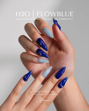 Majorelle Blue close-up of high-relief blue gel swirls and silver-white shell accents