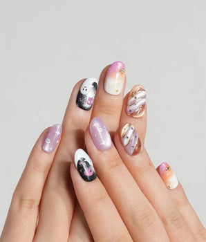 Ghost Kuromi press-on nails — sheer nude pink base