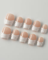 White French Tip Nails - 3D Classic extra short coffin nails with transparent gel accents