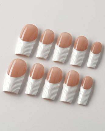White French Tip Nails - 3D Classic medium square nails with clean 3D French styling