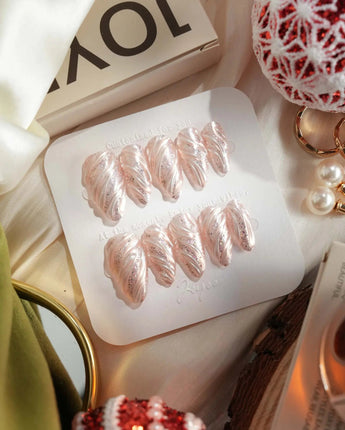 Velvet Twist press-on nails — Pink silver chrome swirl