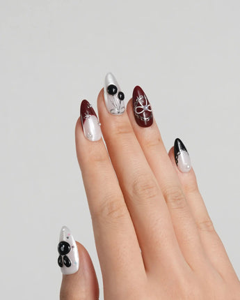 Dark Miffy nails — black white red mix by Joyee Nails