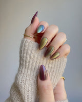Brown Acrylic Cat-eye handmade press-on nails featuring Berry Mauve cat eye