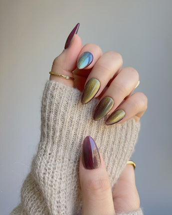 Brown Acrylic Cat-eye handmade press-on nails featuring Berry Mauve cat eye