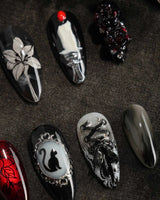 Dark Fairytale press-on nails — Black Red Gothic, 3D Rose Cross. handmade nail art by Joyee Nails