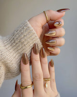 Light Brown Color Cat-eye Nails handmade press-on nails featuring light brown cat eye