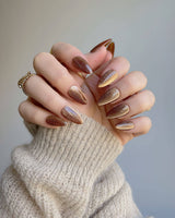 Light Brown Color Cat-eye Nails press-on nails in short almond shape — light brown cat eye