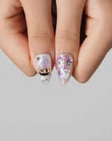 Hallow’s Eve nails — sheer pink base iridescent by Joyee Nails