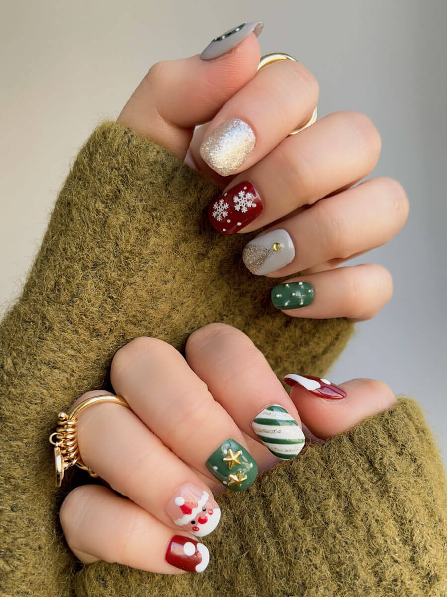 Handmade- Cute Christmas med squoval nails Press On Nail Set