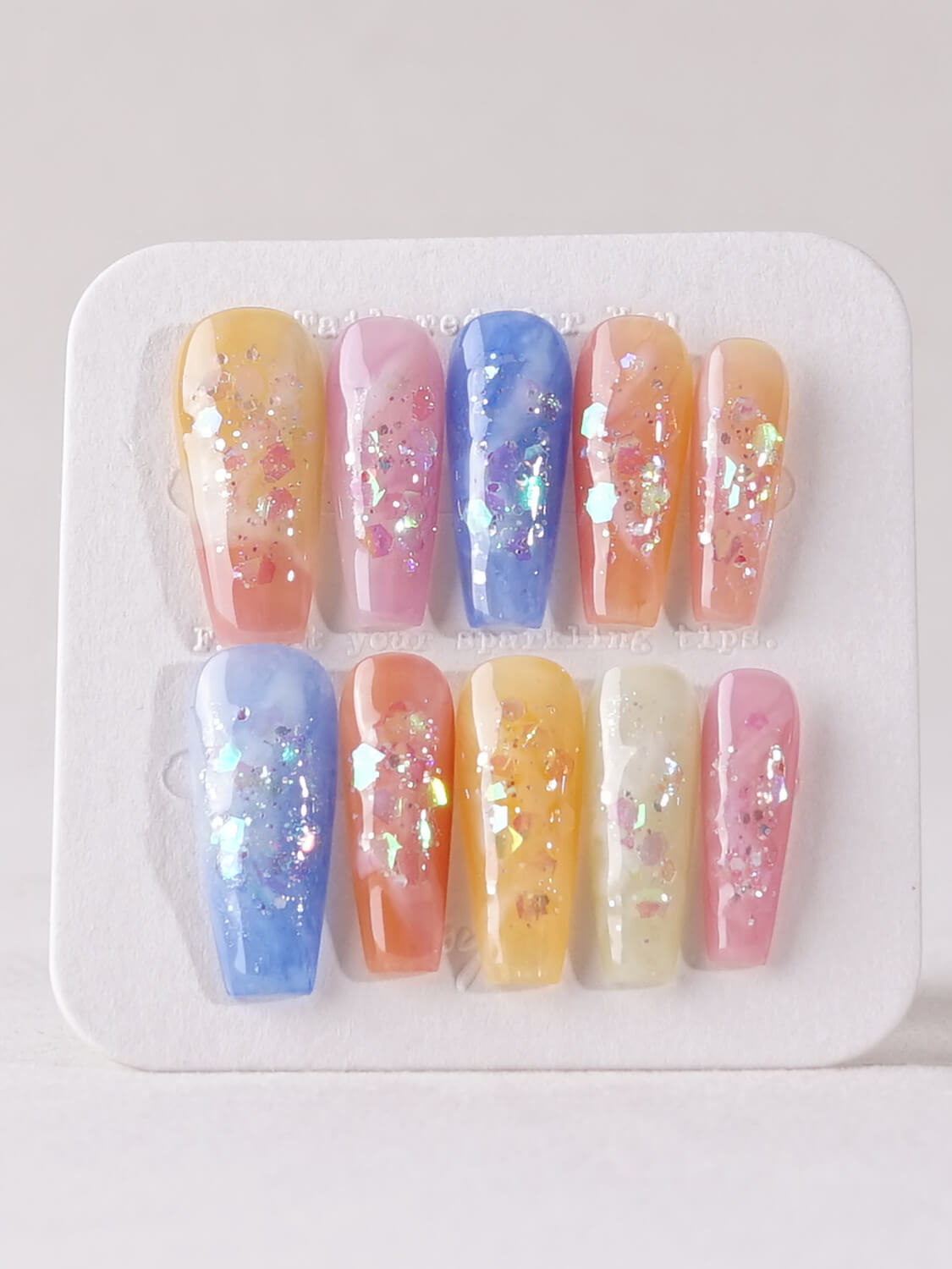 Handmade- Colored Fantasy Pebbles Press On Nail Set