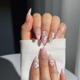 Sakura Fall press-on nail set — Pink French, White Floral. design, hand-painted with real gel polish