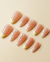 Petal Pop Spring Nails handmade press-on nails featuring yellow floral french tip nails