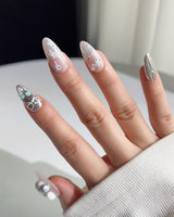 Miffy's Vacay close-up of 3D headphone rabbit nail art and glossy silver chrome