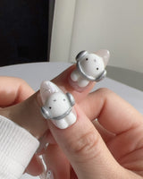 Miffy's Vacay playful holiday nails with sculpted rabbit charm and mirror silver chrome