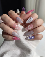 Charming Glam Usagi custom-size medium almond nails with cute detailed handmade art