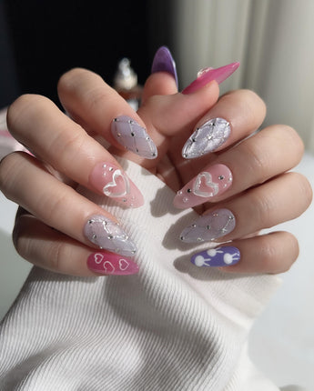 Charming Glam Usagi custom-size medium almond nails with cute detailed handmade art