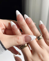 White French Tip Nails - 3D Classic short almond nails with clean white French edges
