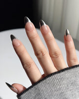 Silver Sleek custom press-on nails with futuristic silver chrome shine