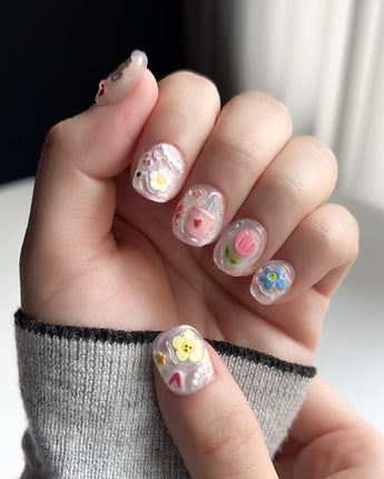 Squishy Pop handmade nails with playful vibrant decals and glossy squishy texture