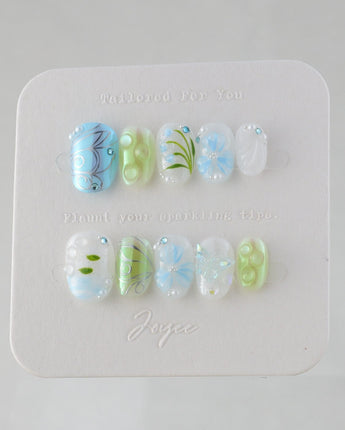 Lotus Breeze custom press-on nails — available in multiple shapes and sizes