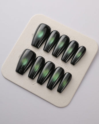 Forest Green Chase custom press-on nails — available in multiple shapes and sizes